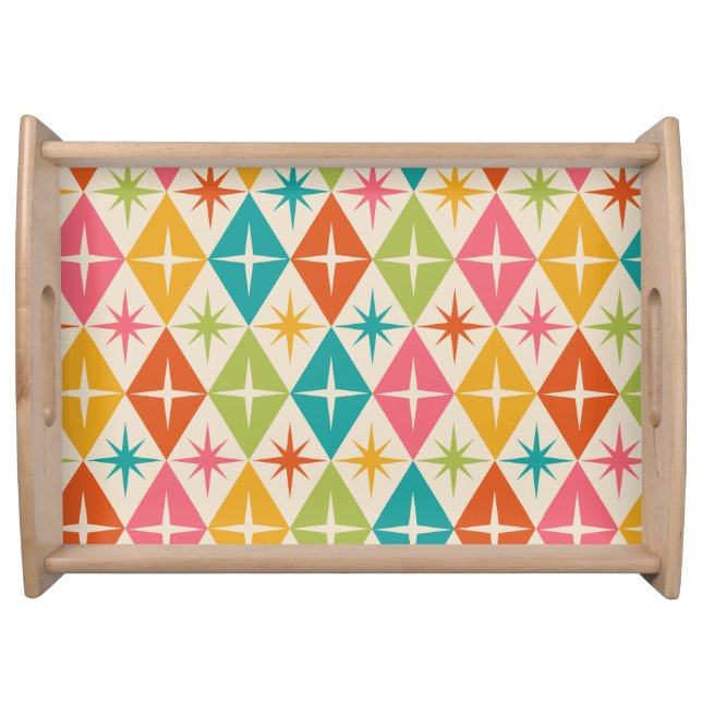 Mid Century Starbursts on Colorful Retro Diamonds  Serving Tray (Front)