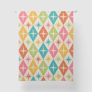 Mid Century Starbursts on Colorful Retro Diamonds Sheer Curtains