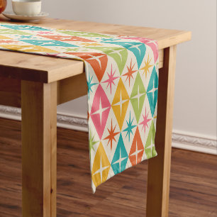Mid Century Starbursts on Colorful Retro Diamonds Short Table Runner