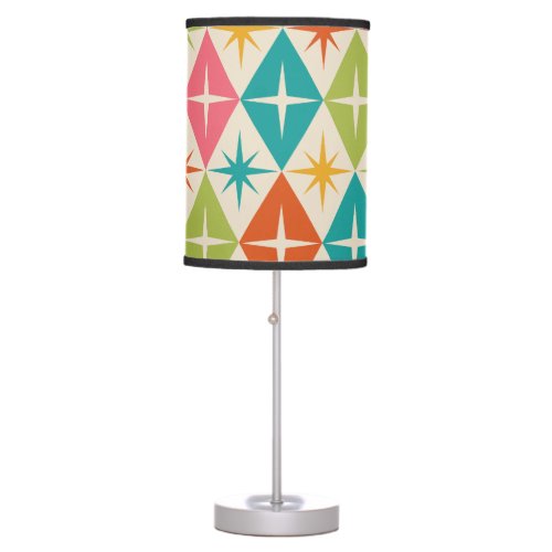 Mid Century Starbursts on Colorful Retro Diamonds  Table Lamp