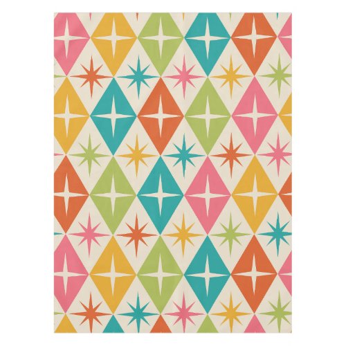 Mid Century Starbursts on Colorful Retro Diamonds Tablecloth