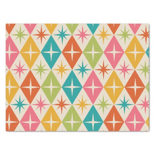 Mid Century Starbursts on Colorful Retro Diamonds  Tissue Paper