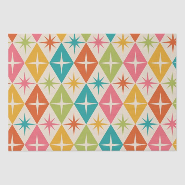 Mid Century Starbursts on Colorful Retro Diamonds  Tissue Paper (Front)