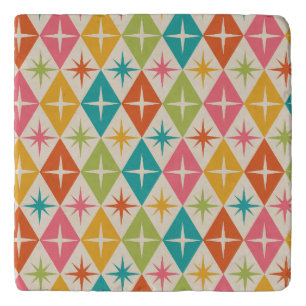 Mid Century Starbursts on Colorful Retro Diamonds Trivet