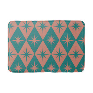Mid Century Starbursts on coral teal Diamonds Bath Mat