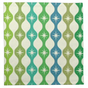 Mid Century Starbursts on Green Blue Teal Ogee Cloth Napkin