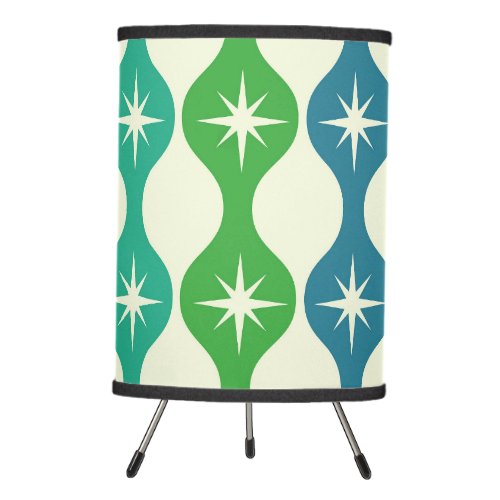 Mid Century Starbursts on Green Blue Teal Ogee  Tripod Lamp