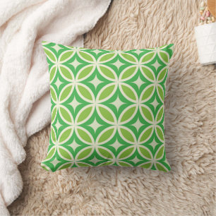Mid century Starbursts on Green Circles  Throw Pillow
