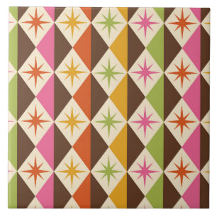 Mid Century Starbursts on Harlequin Diamonds  Ceramic Tile