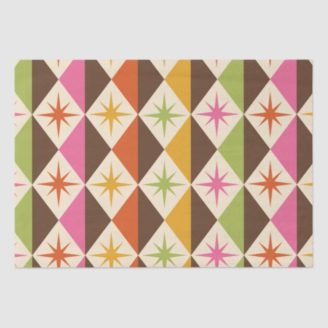 Mid Century Starbursts on Harlequin Diamonds  Tissue Paper (Front)