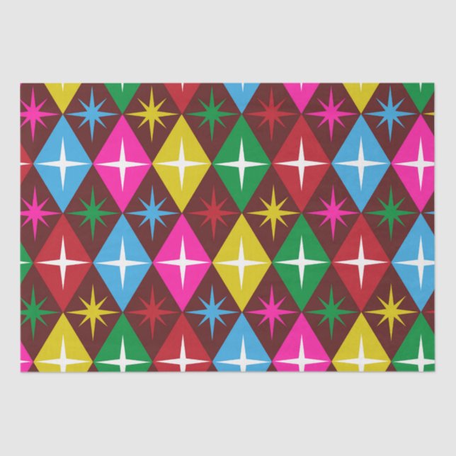 Mid Century Starbursts on  Harlequin Diamonds Tissue Paper (Front)