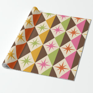 Mid Century Starbursts on Harlequin Diamonds Wrapping Paper
