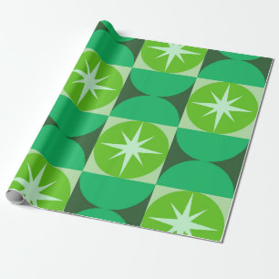 Mid Century Starbursts on Lime Mint Green circles  Wrapping Paper