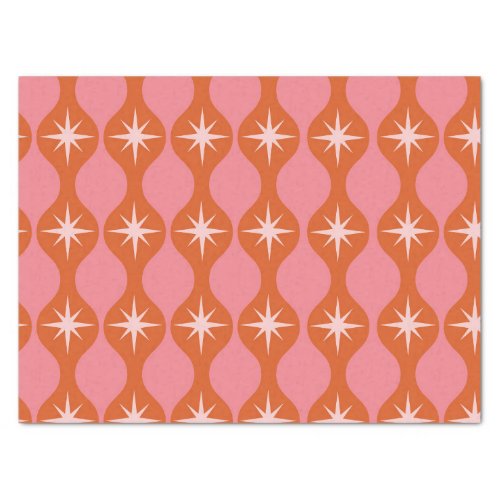 Mid Century Starbursts on Ogee Pattern Pink Orange Tissue Paper