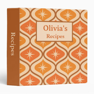 Mid Century Starbursts on Orange Ogee recipe 3 Ring Binder