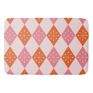 Mid Century Starbursts on Orange Pink Diamonds Bath Mat