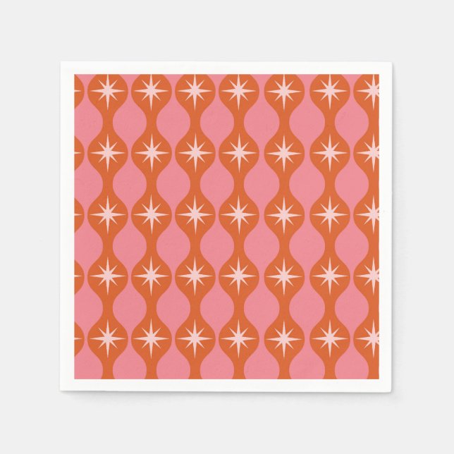 Mid Century Starbursts on Orange Pink Ogee Pattern Napkins (Front)