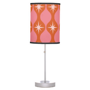 Mid Century Starbursts on Orange Pink Ogee Pattern Table Lamp