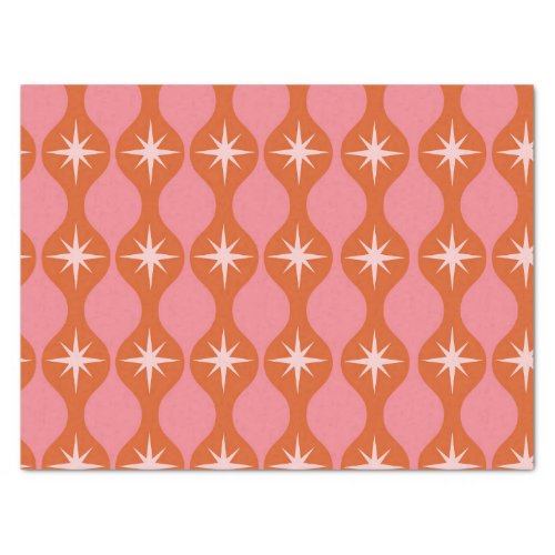 Mid Century Starbursts on Orange Pink Ogee Pattern Tissue Paper