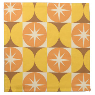 Mid Century Starbursts on Orange Yellow Circles  Cloth Napkin