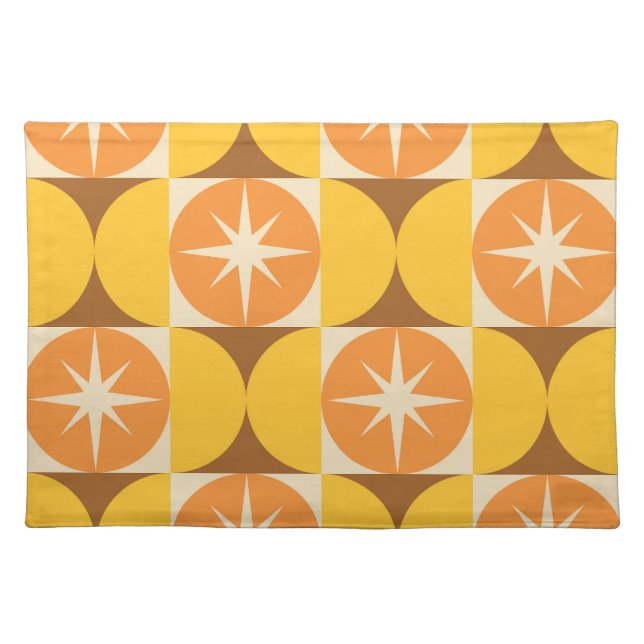 Mid Century Starbursts on Orange Yellow Circles  Cloth Placemat (Front)