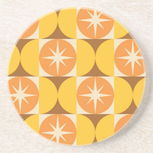Mid Century Starbursts on Orange Yellow Circles  Coaster