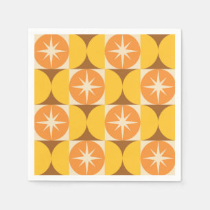 Mid Century Starbursts on Orange Yellow Circles  Napkins