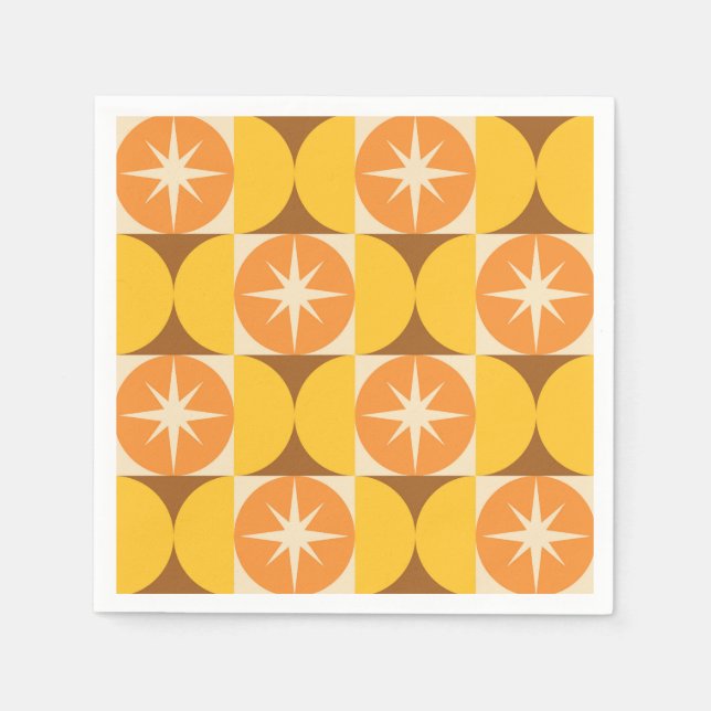 Mid Century Starbursts on Orange Yellow Circles  Napkins (Front)