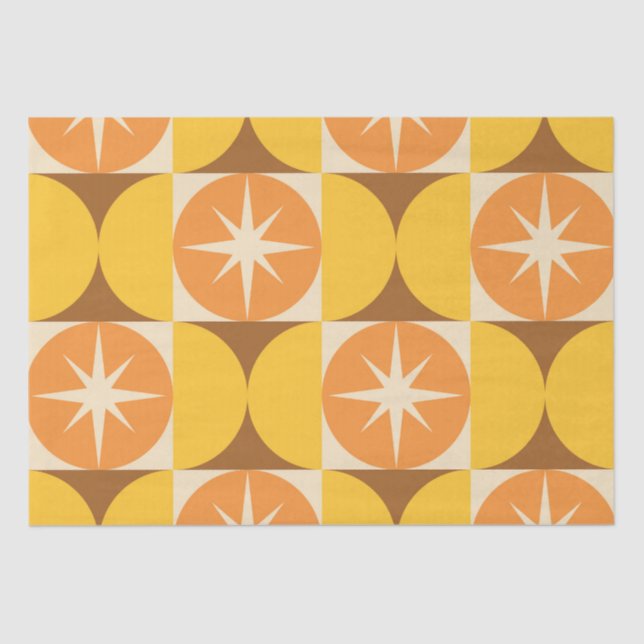 Mid Century Starbursts on Orange Yellow Circles  Tissue Paper (Front)