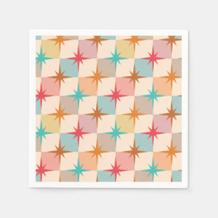 Mid Century Starbursts on Pastel Checkerboards Napkins