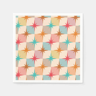Mid Century Starbursts on Pastel Checkerboards  Napkins