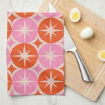 Mid Century Starbursts on Pink and Orange Circles  Kitchen Towel