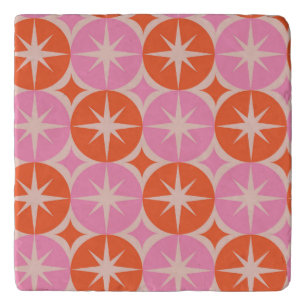 Mid Century Starbursts on Pink and Orange Circles  Trivet