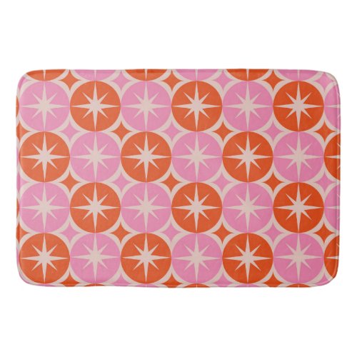 Mid Century Starbursts on Pink Orange Cricles  Bath Mat