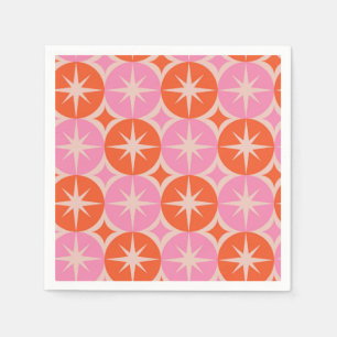 Mid Century Starbursts on Pink Orange Cricles  Napkins