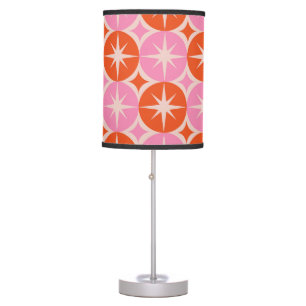 Mid Century Starbursts on Pink Orange Cricles Table Lamp