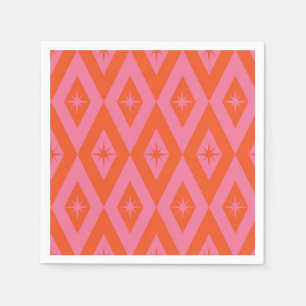 Mid Century Starbursts on Pink Orange Diamonds  Napkins