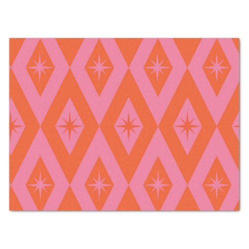 Mid Century Starbursts on Pink Orange Diamonds  Tissue Paper