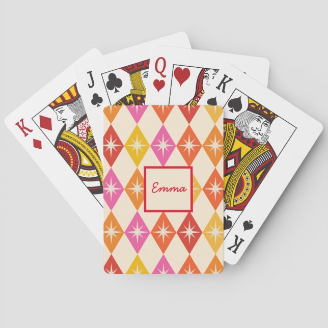 Mid Century Starbursts on Retro Diamonds Custom  Poker Cards (Back)