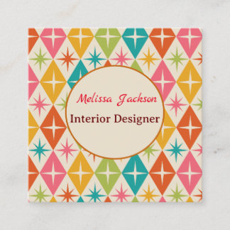 Mid Century Starbursts on Retro Diamonds Custom  Square Business Card
