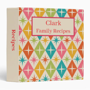 Mid Century Starbursts on Retro Diamonds Recipes 3 Ring Binder