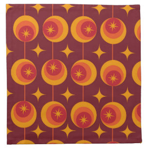 Mid Century Starbursts on Retro Geometric Circles Cloth Napkin
