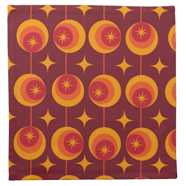 Mid Century Starbursts  on Retro Geometric Circles Cloth Napkin (Front)
