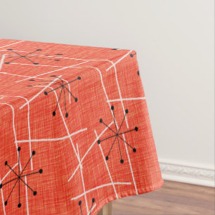 Mid-Century Starbursts Orange, Black White Tablecloth