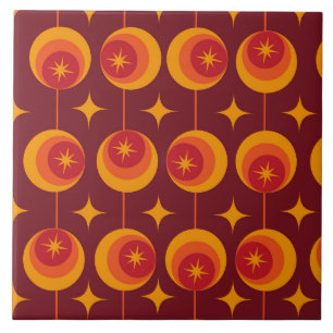 Mid Century Starbursts Pattern on Retro Circles Ceramic Tile