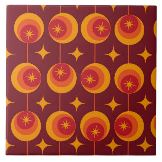 Mid Century Starbursts Pattern on Retro Circles Ceramic Tile