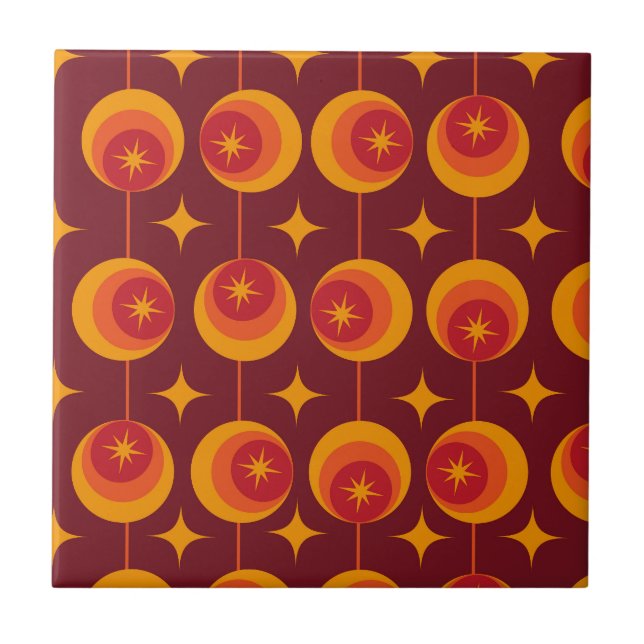 Mid Century Starbursts Pattern on Retro Circles Ceramic Tile (Front)