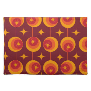 Mid Century Starbursts Pattern on Retro Circles Cloth Placemat