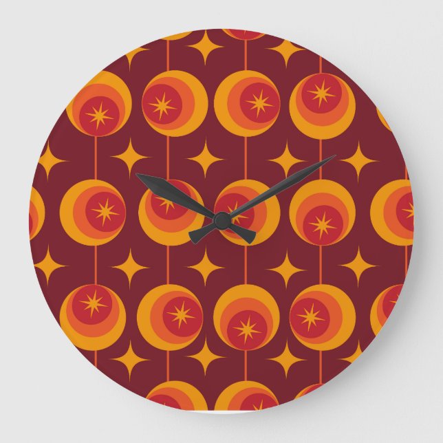 Mid Century Starbursts Pattern on Retro Circles Large Clock (Front)