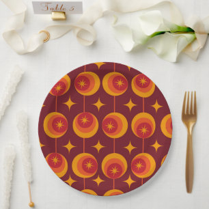 Mid Century Starbursts Pattern on Retro Circles Paper Plates